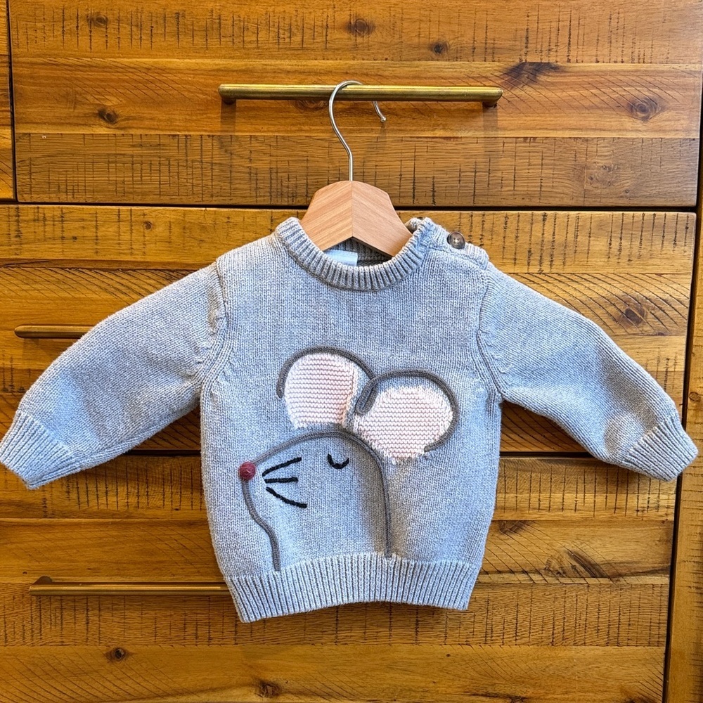 Hanna Andersson Girls Gray Mouse Design Kids Sweater - Picture 2 of 5